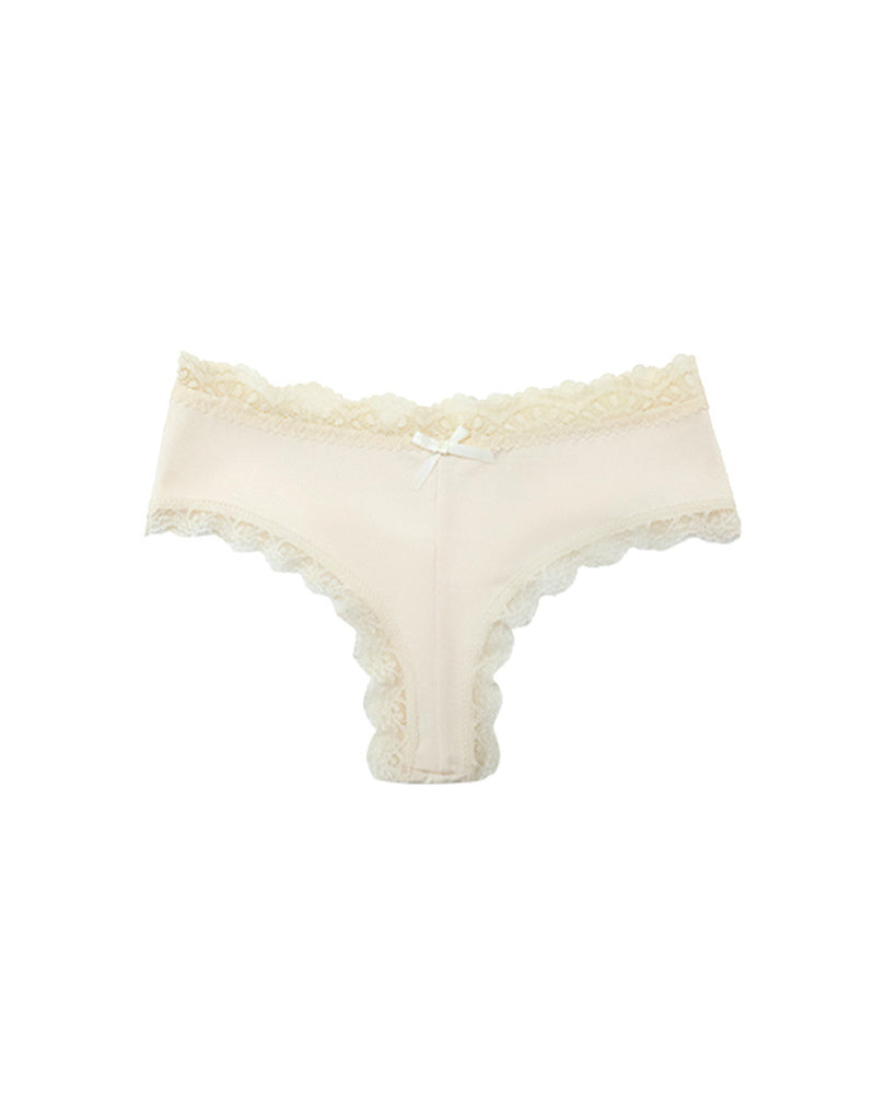 Mid-Rise Lace Edge Comfortable Bowknot Pure Cotton Crotch Briefs