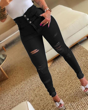 Women's High Waist Distressed Skinny Jeans