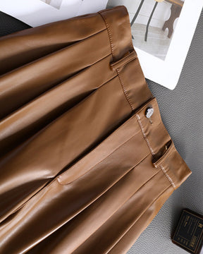 Elastic Waist New Casual Pants Thin Velvet High Waist Slim Carrot Leather Pants