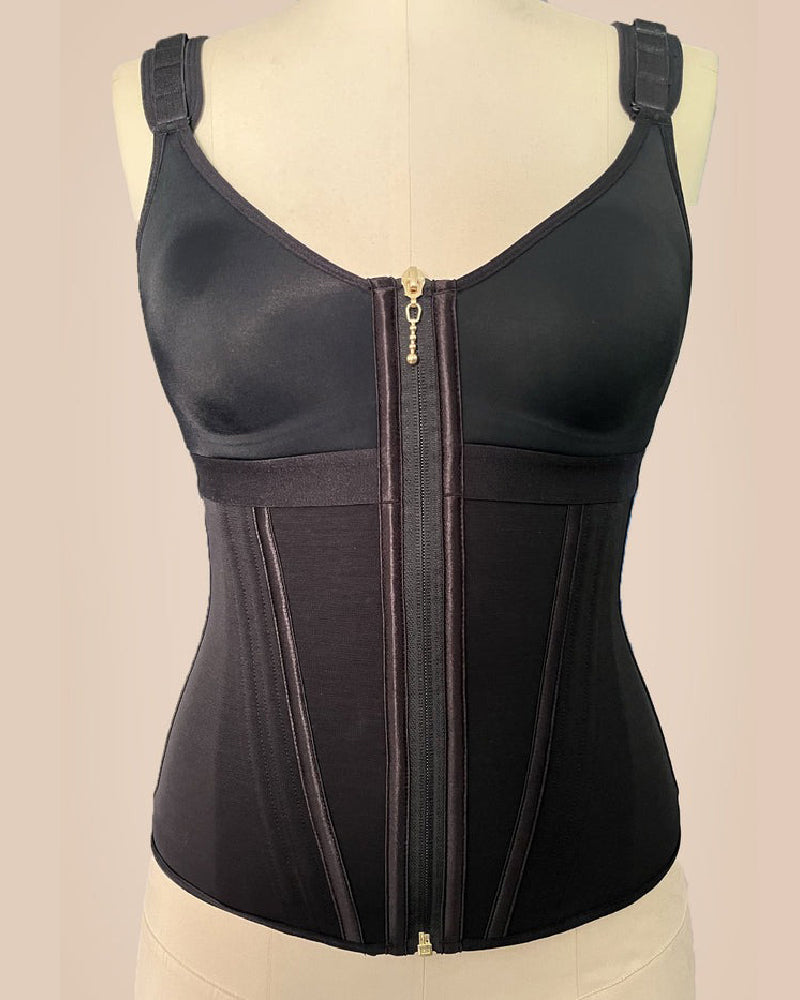 Women's Boned Latex Zipper Corset Tummy Control Body Shaper Vest With Bra