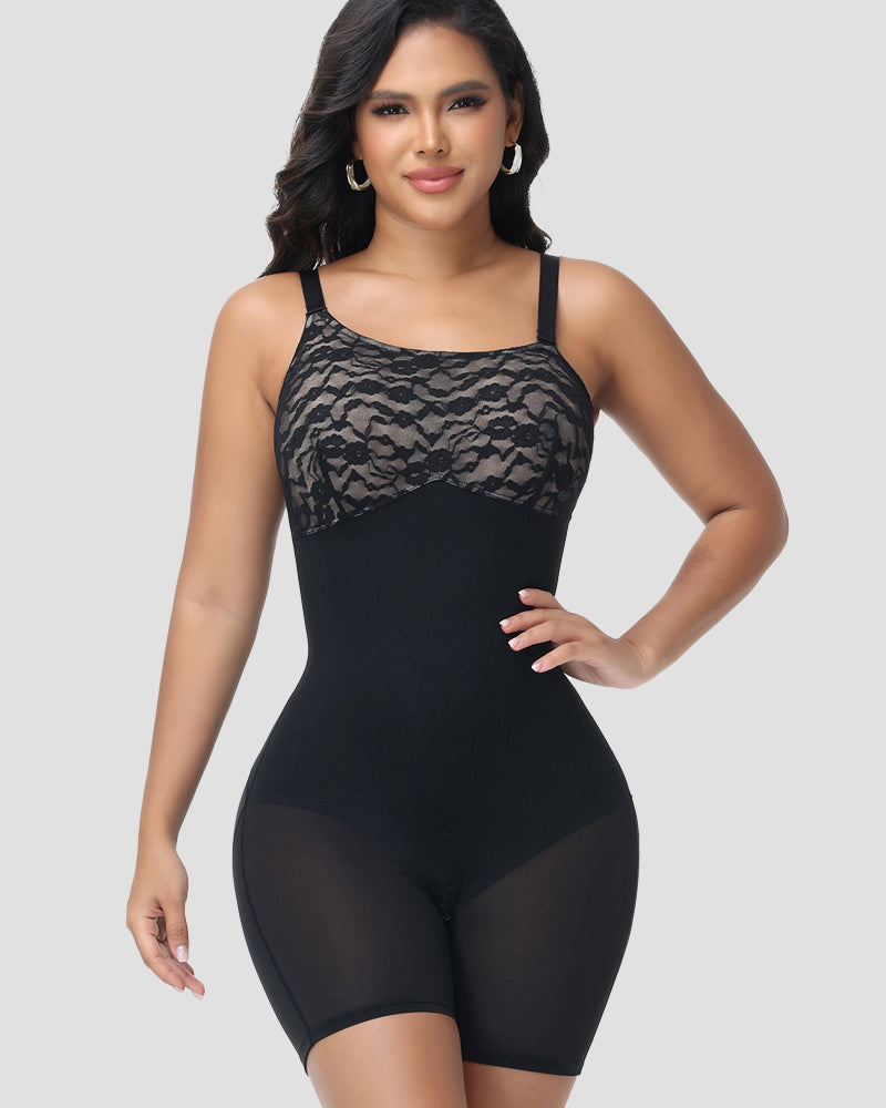 Shapshe® Lace Patchwork Tummy Control Shapewear Bodysuit With Movable Straps (Pre-Sale)