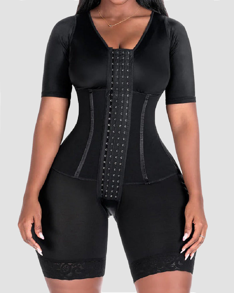 Precise Mid Thigh With Attached Bra & Arms High Compression Tummy Control Full Bodysuit Faja Shapewear