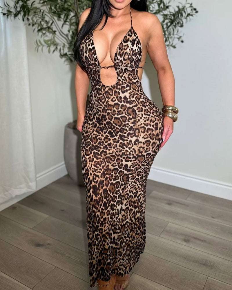 Sexy Deep U Neck Hip Wrapped Bodycon Maxi Dress Back Lace up (Pre-Sale)