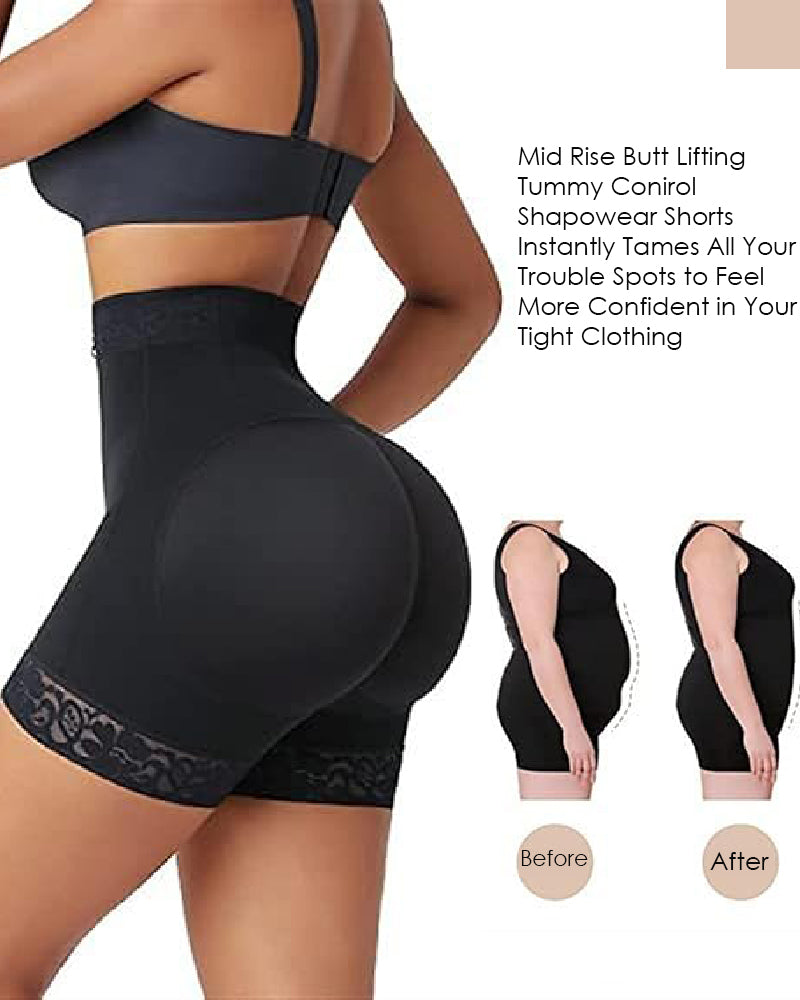 Mid Waist Tummy Control Front Zipper High Compression Butt Lifter Shaper Fajas Shorts