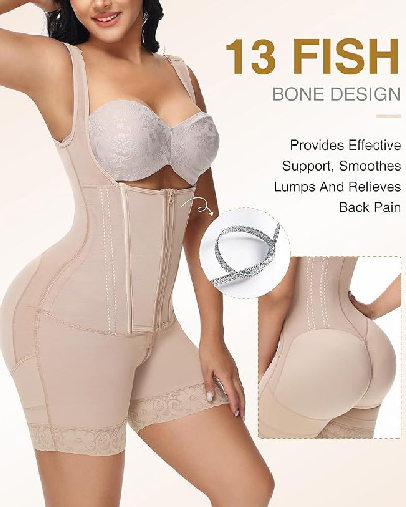 Shapshe® High compression Front Zipper Mid Thigh Shapewear with Bra