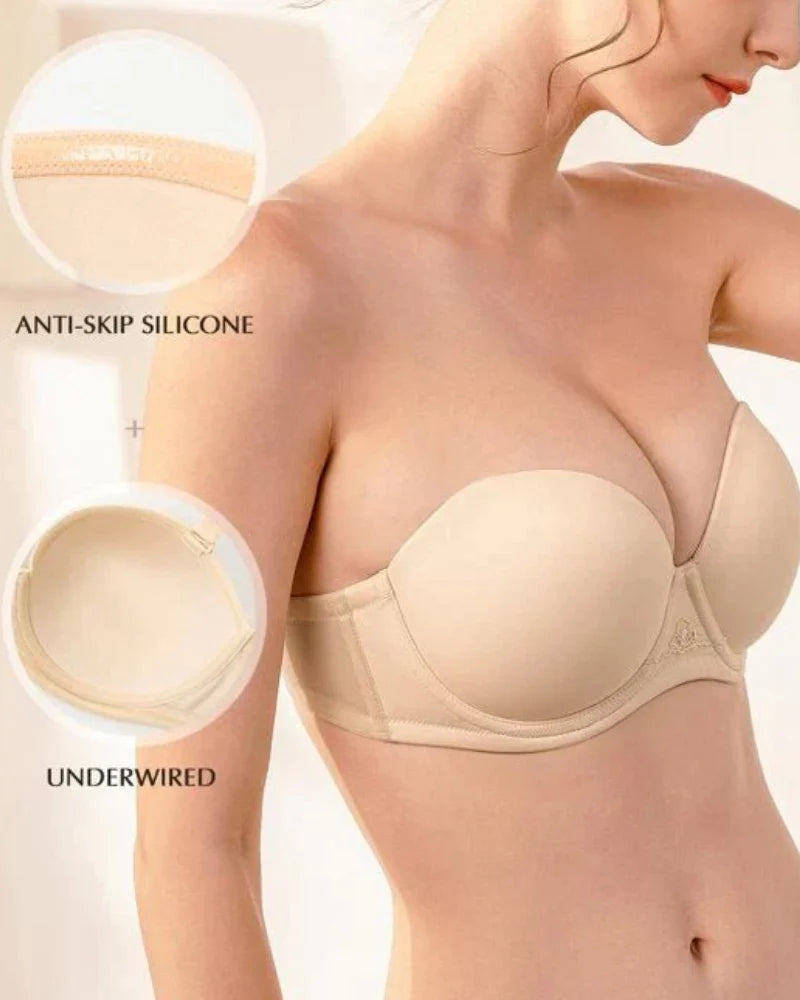 Sujetador Push Up Con Aros Sin Tirantes Nude Contorno Multiposición Tallas Grandes