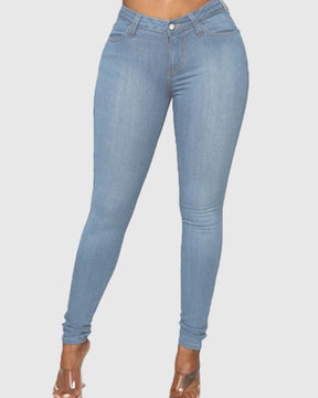 High-waisted Hip-hugging Oversized Elastic Skinny Washed Skinny Jeans