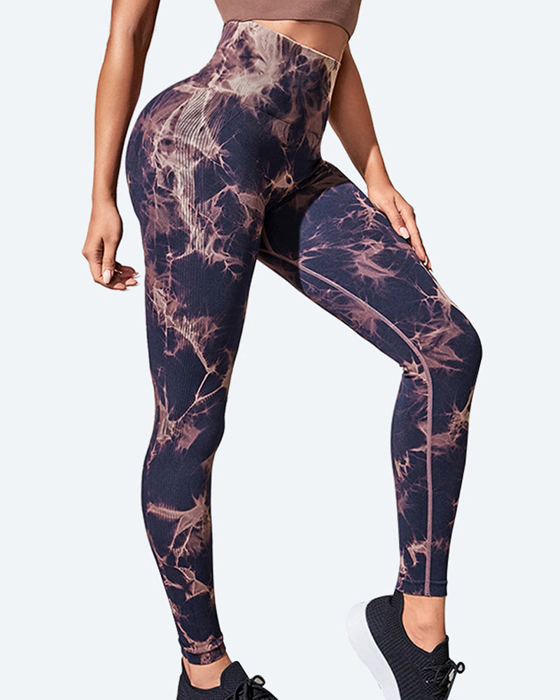 Leggings elásticos suaves con control de barriga Tie Dye, pantalones de yoga ajustados de longitud completa para fitness