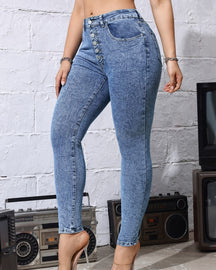 Washed Multi Button Stretch High Waisted Skinny Jeans for Women