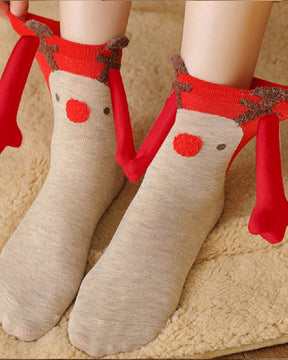 Christmas Pattern Cartoon Magnetic Hands Socks Couple Unisex Mid Tube Cotton Socks