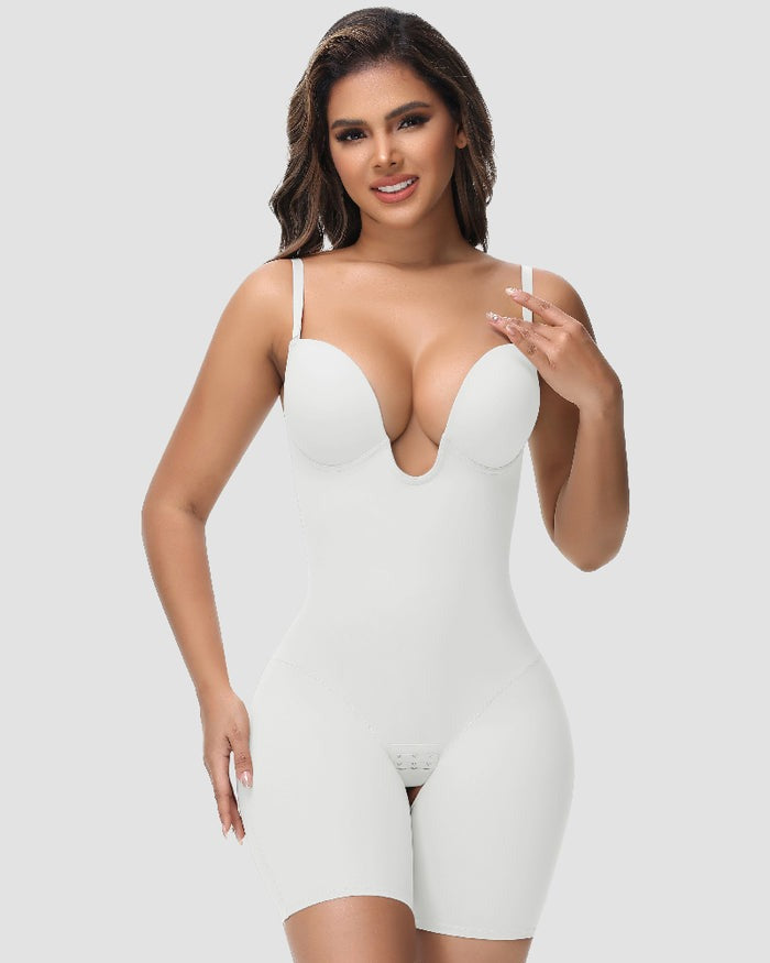 Women's U Plunge Strapless Tummy Control Bodysuit Low Back Built In Bra Shapewear