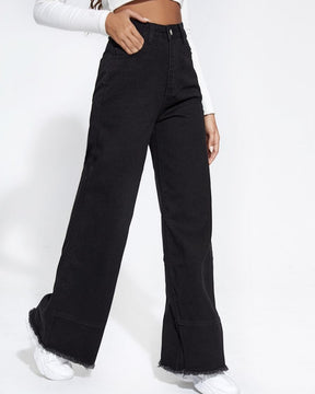 Wide-leg Jeans High Waist Patchwork Raw Edge Loose Trousers