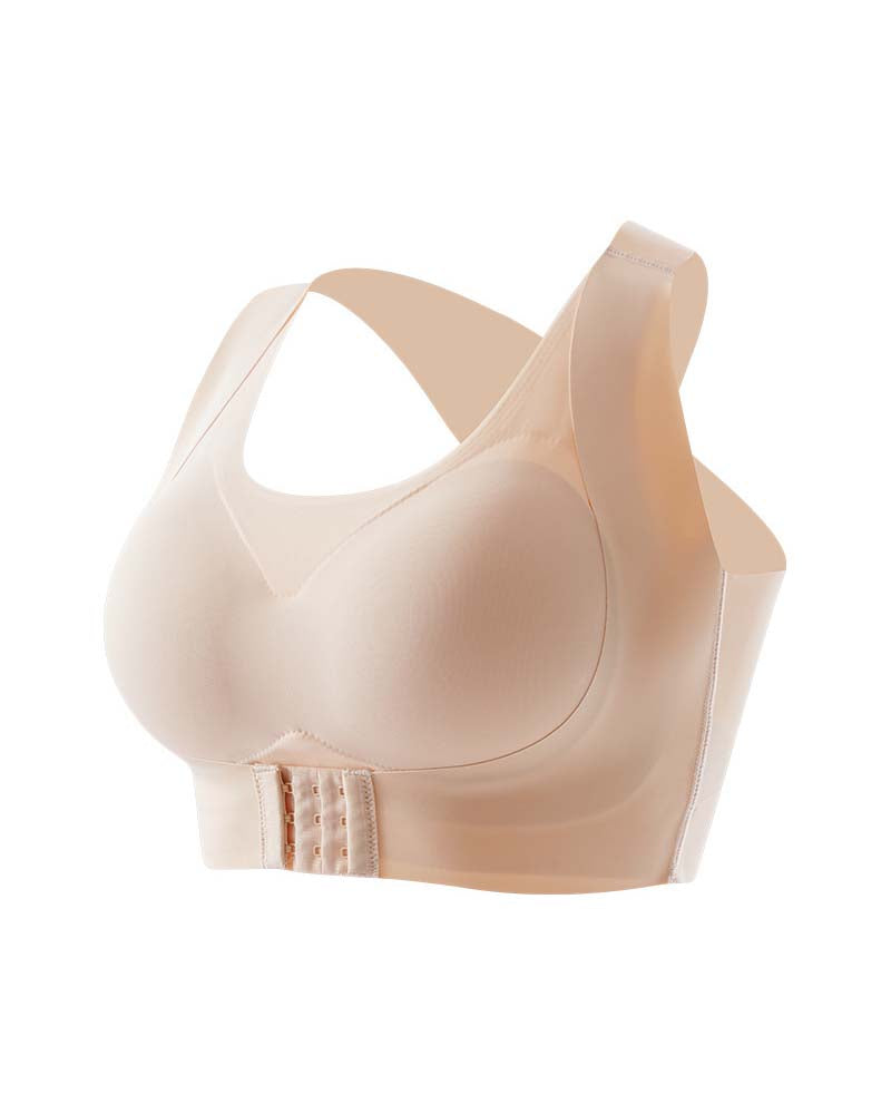 Sujetador push-up jorobado correctivo inalámbrico con hebilla frontal invisible sin costuras para mujer