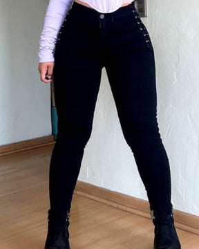 High Rise Stretch Skinny Braided Jeans