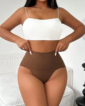 Sexy Lace Solid High Waist Slim Fit Shapewear Thong Tummy Control Panties