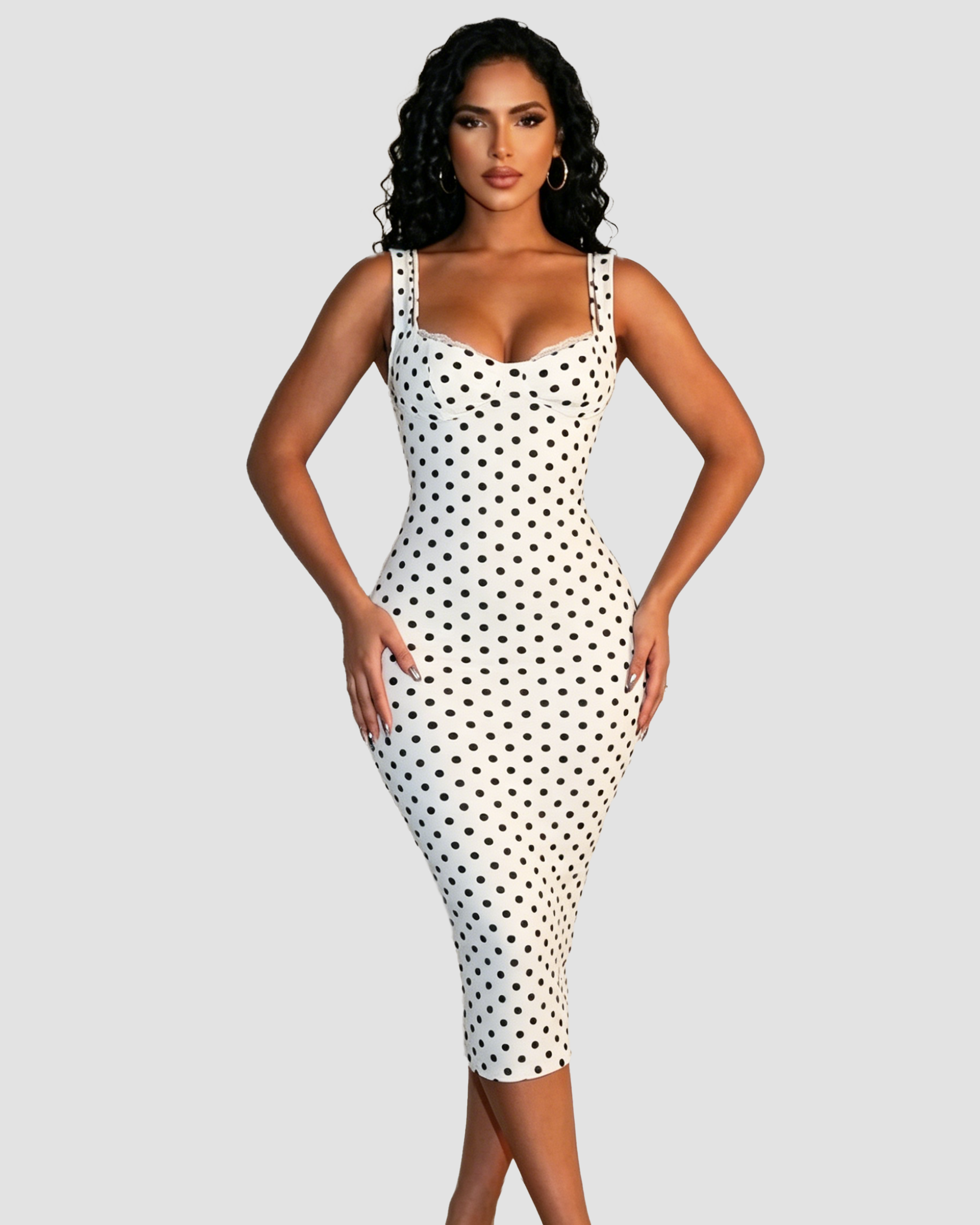 Sexy Women's Slim-Fit Stretchy Classic Polka Dot Maxi Dress