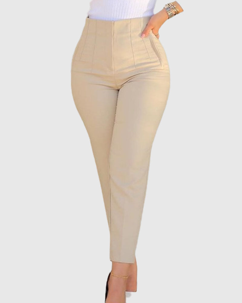 Women's Tailored Pleat High Waist Side Pocket 9-point Pants