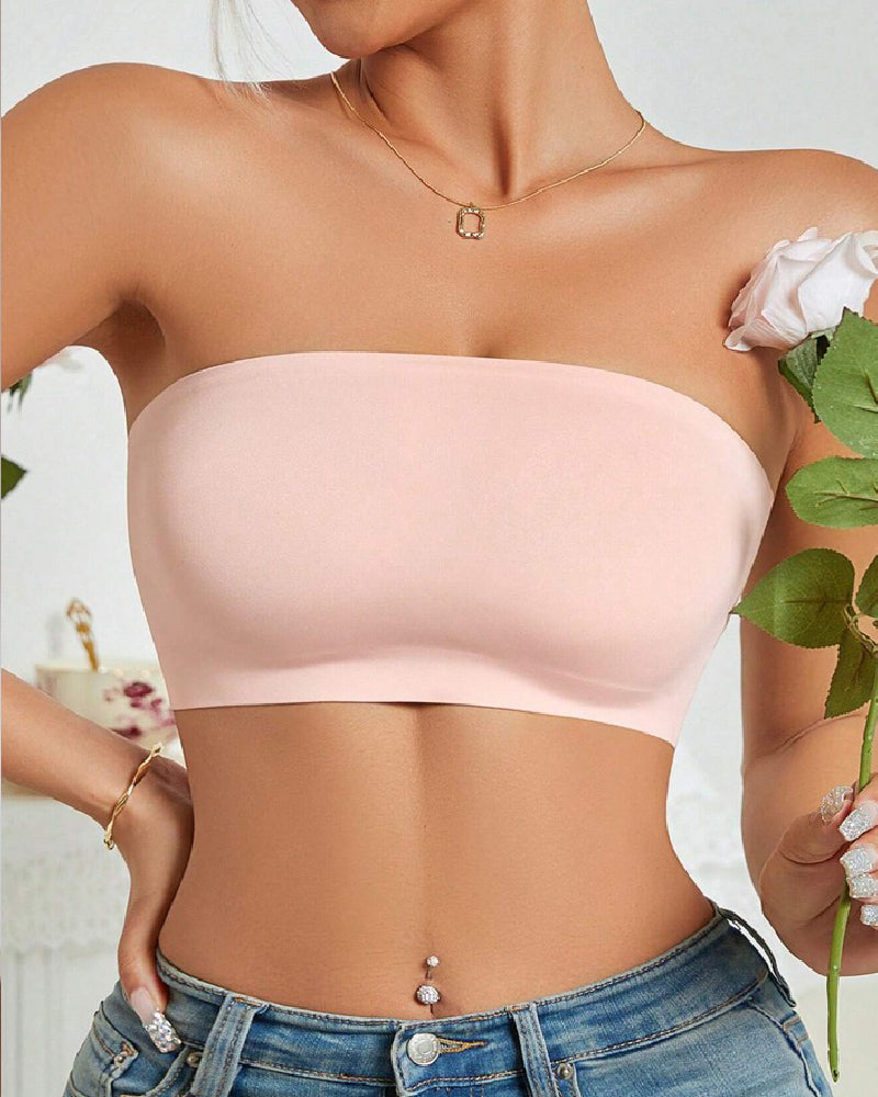 Sujetador bandeau sin tirantes inalámbrico, Bralette push-up elástico sin costuras, sin relleno