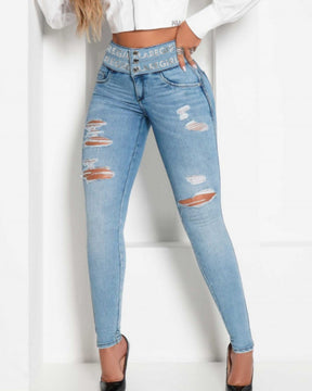 High-Waisted Butt-Lifting Tummy Skinny Ripped Jeans