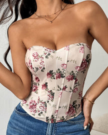 Flower Heart Shaped Neckline Corset Fishbone Tummy Control Vest