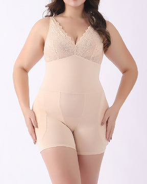 Lace Backless Underwire Open Crotch Shapewear With Removable Sponge Pad