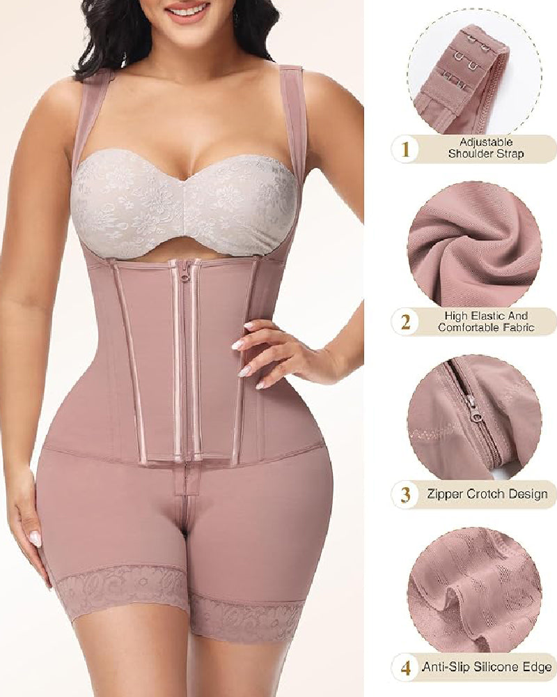 Shapshe® High compression Front Zipper Mid Thigh Shapewear with Bra