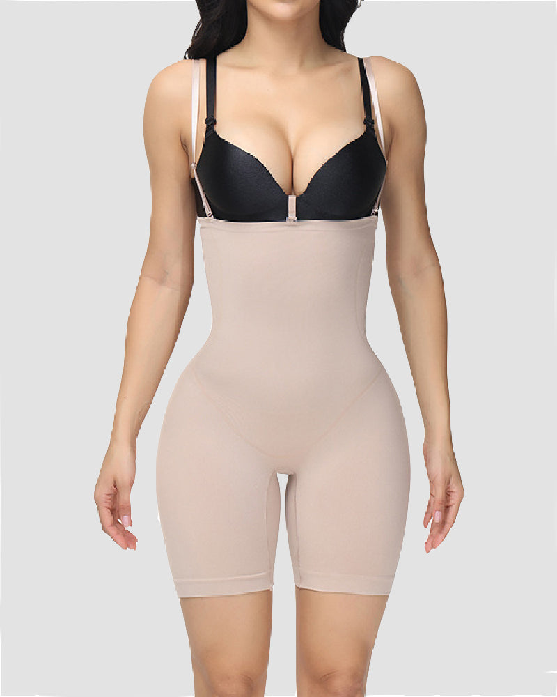 Seamless Open Bust Elastic Bodysuit Tummy Control Thigh Slimmer High Waist Shapewear