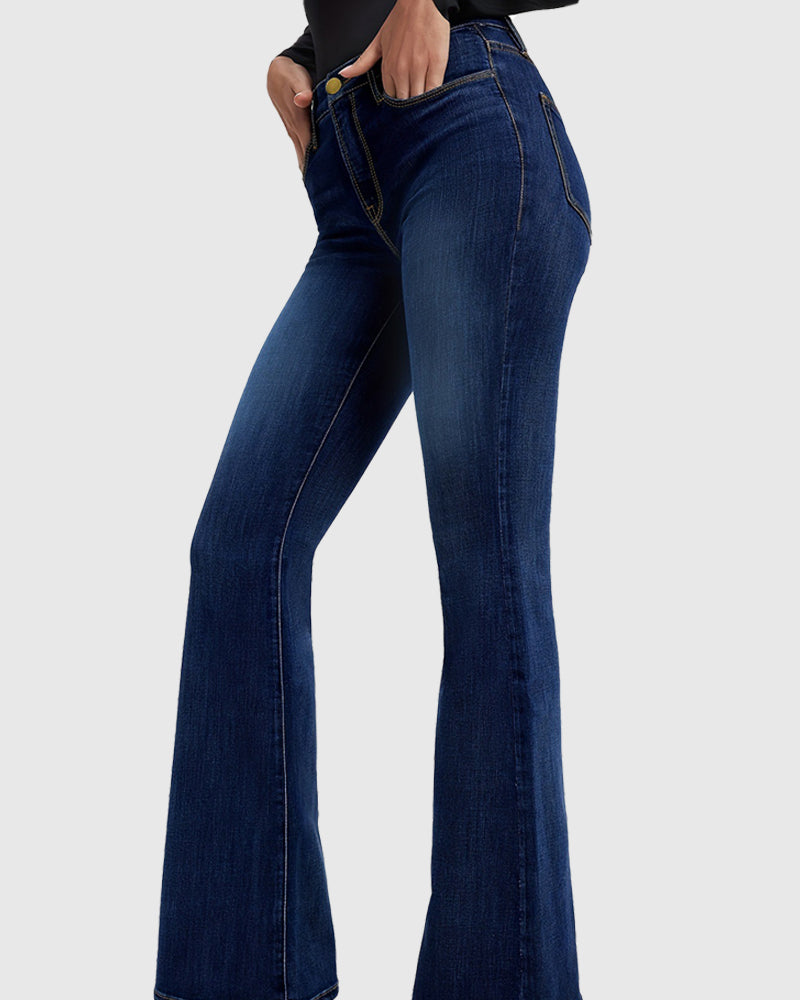 Simple and Versatile Elastic High Waist Flared Jeans