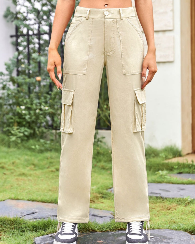 Women's Loose Casual Wide Leg High Waist Pocket Cargo Pants