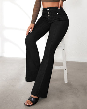 Women's High Waist Buttoned Slim Flared Jeans