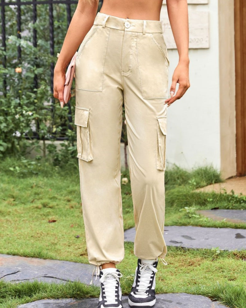 Women's Loose Casual Wide Leg High Waist Pocket Cargo Pants