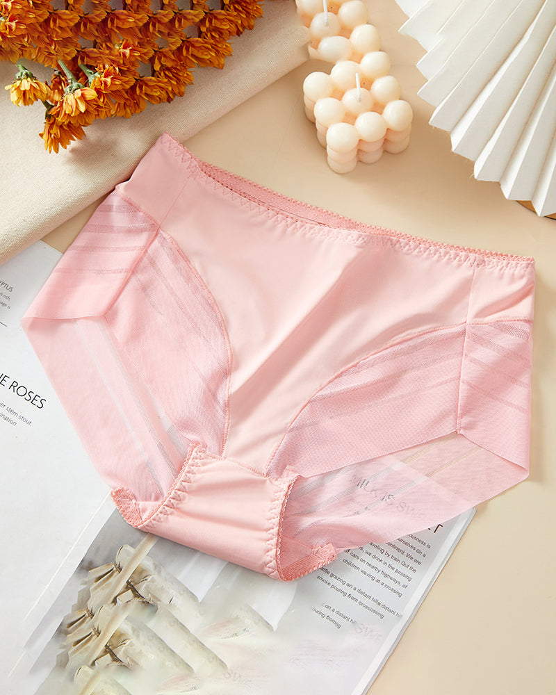Women's Sexy Seamless Hollow Stripe Mesh Underwear Mid Waist Thong Shaping Briefs