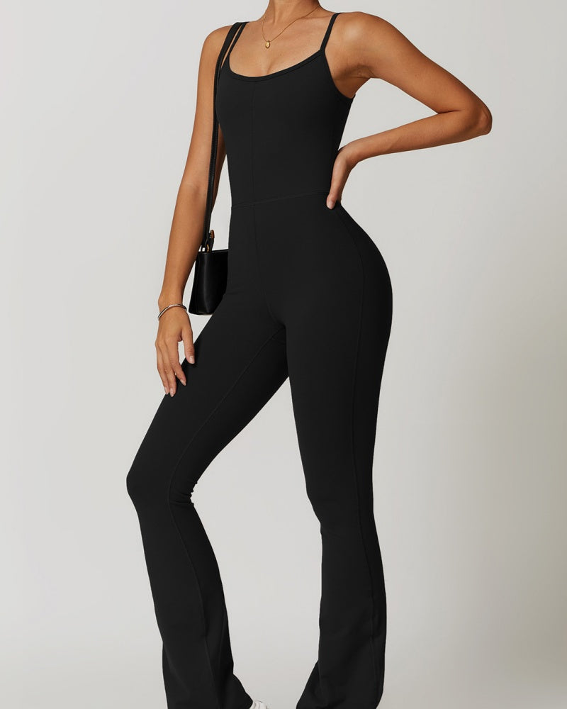 Women's Flared Trousers and Suspenders One-piece Back Hollowed-out Jumpsuit