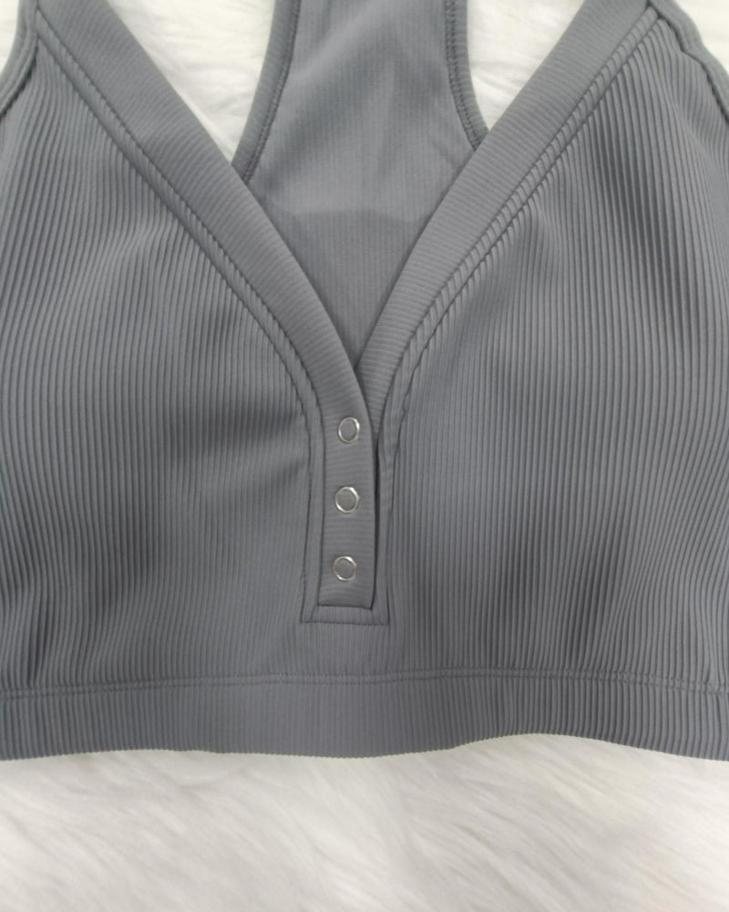 Halter Neck Deep V Knitted Breathable Bra With Front Buttons
