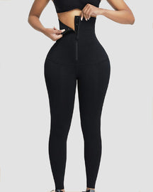 High Waist Trainer 2-In-1 Zipper Leggings Slim Fit Tummy Control Gym Pants