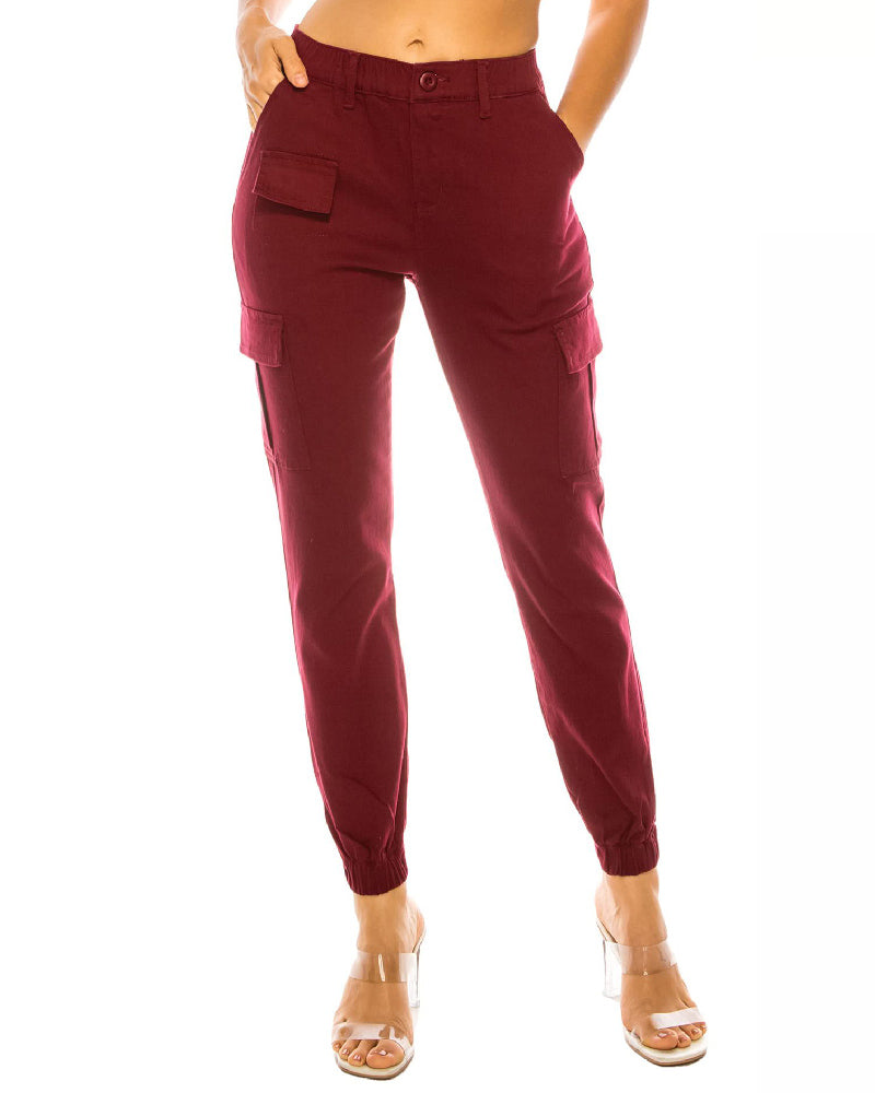 Women's High Waist Slim Fit Cargo Pants Casual Elastic Waistband Tapered Sweatpants