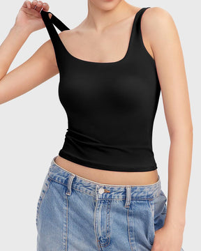 Camiseta sin mangas con cuello cuadrado para mujer, camisetas básicas sin mangas con doble forro