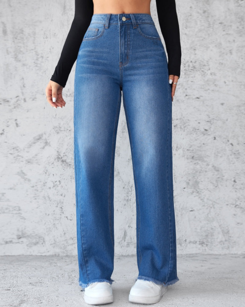 Elegant Non-stretch Straight-leg Wide-leg Jeans