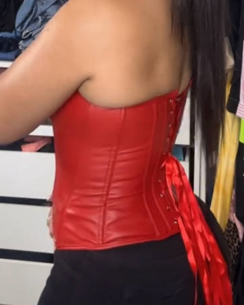 Womens Faux Leather Zipper Front Bustier Corset Top