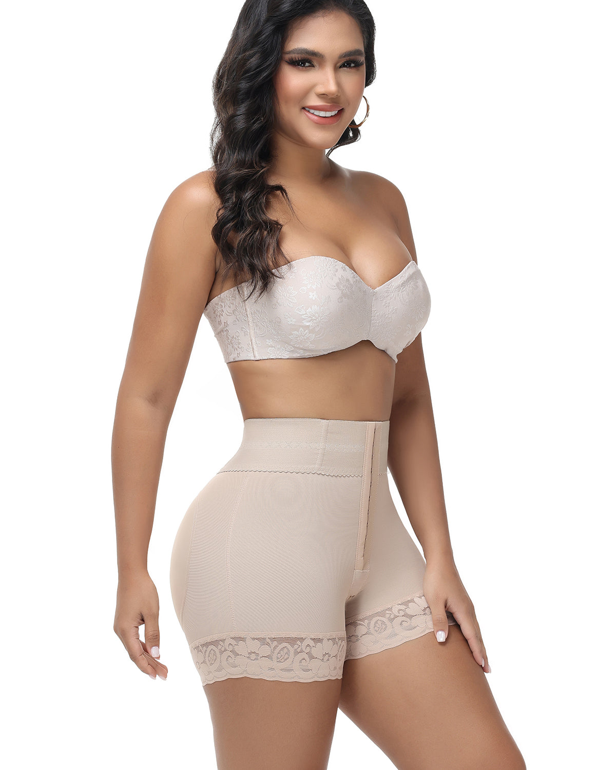 Pantalones cortos BBL de cintura alta de doble compresión con bragas con control de barriga en la sección media
