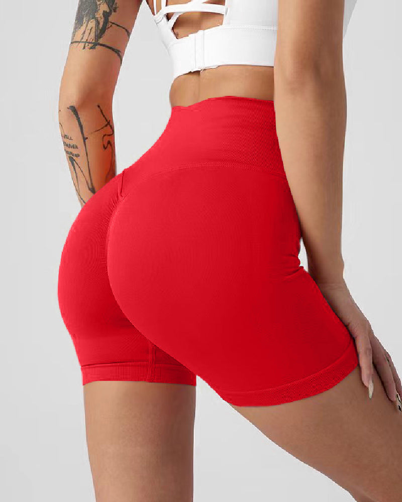 Pantalones cortos de yoga de cintura alta sin costuras para mujer, pantalones cortos de fitness sólidos con levantamiento de glúteos