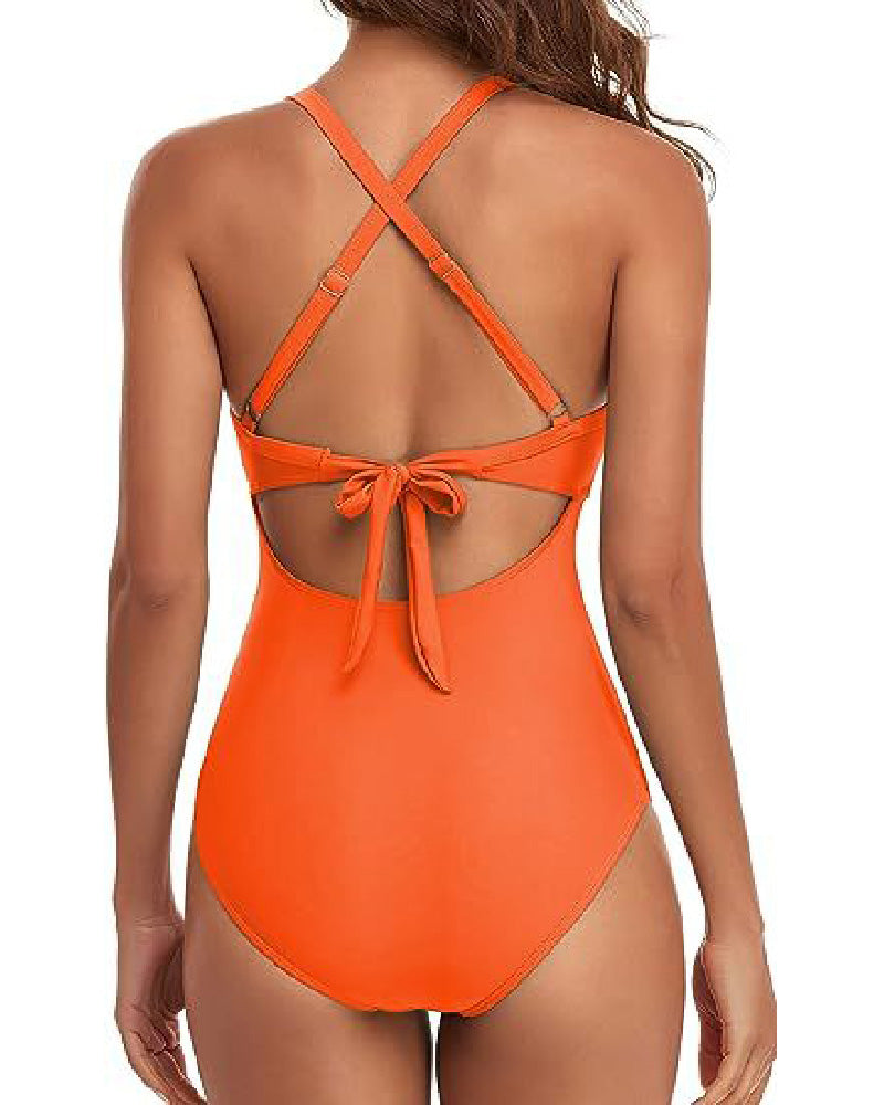 One Piece Cutout Swimsuits Tummy Control High Waist Tie Back Swimwear