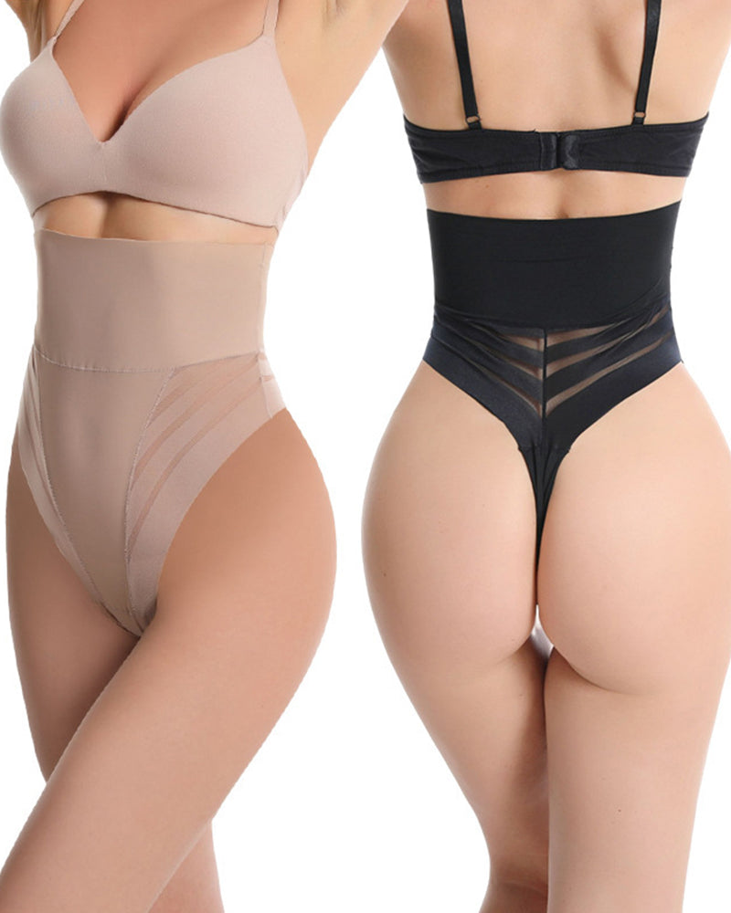 Bragas moldeadoras de cuerpo con corsé de tanga con realce de cadera de malla a rayas para mujer