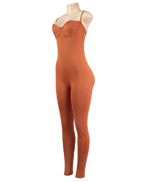 Mono sexy espagueti bodycon con sujetador integrado y pantalones largos para mujer