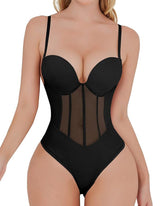 Sexy Mesh Shapewear Corset Backless Thong Bodysuit With Built-in Bra