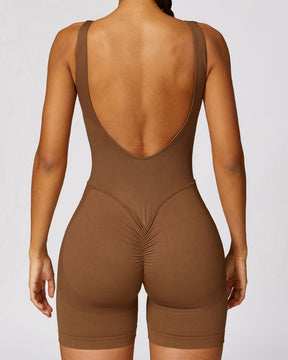 Mid Thigh Low Back Jumpsuits Seamless Rompers Stretchy Bodycon Bodysuit