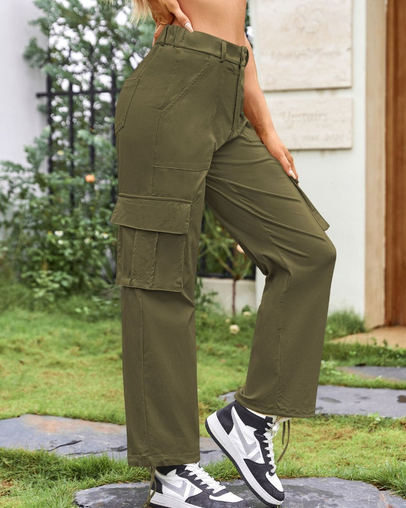 Women's Loose Casual Wide Leg High Waist Pocket Cargo Pants