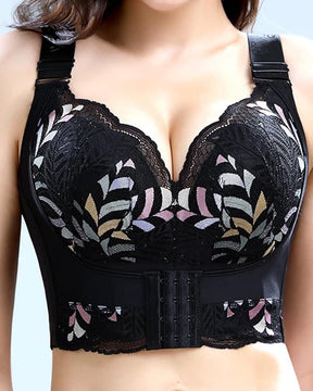 Women Side Support Longline Corset Wire-free Push Up Bra Adjustable Wide Straps