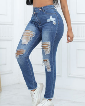 Women's High Waist Skinny Jeans with Design Oblique Buckle