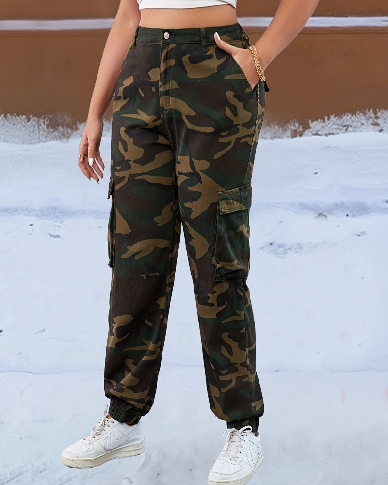 Autumn and Winter Multi-pocket Plus Velvet Warm Elastic Loose Cuff Camouflage Pants